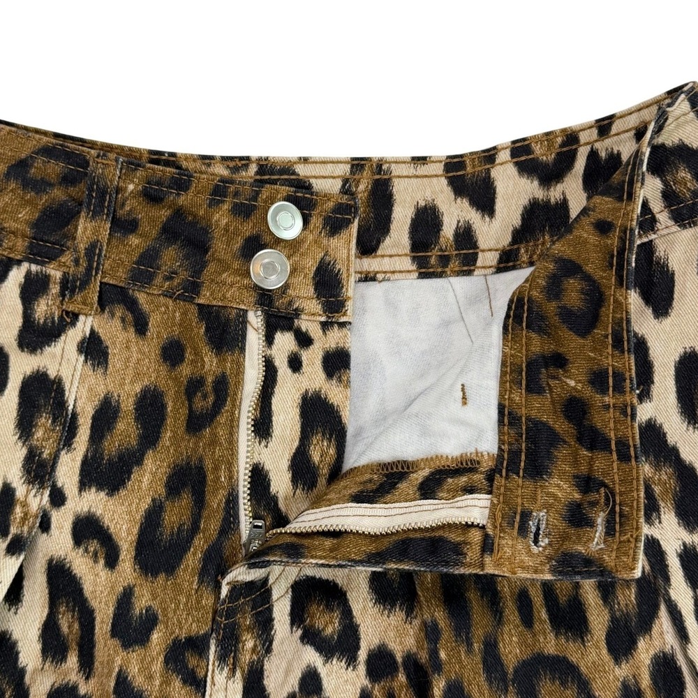 GB Leopard Print Pleated Mini Skirt Brown Black Raw Hem Size M - Picture 6 of 7